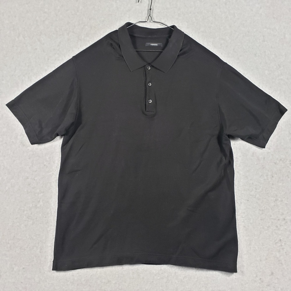 Fenzia XXL Black Polo Shirt Rayon Cotton Short Sleeve Collared Men's Size‎ 2XL
